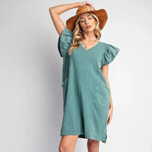 New Easel Mineral Washed Cotton Jersey Knit Shirt Dress